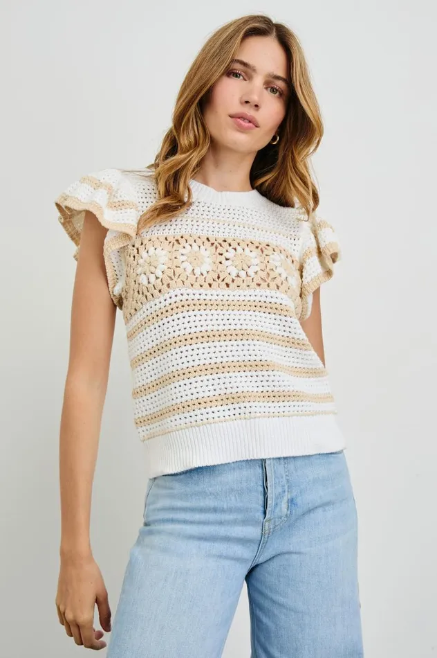 Rails Sweaters Women PENELOPE TOP Ivory Oat Crochet Stripe