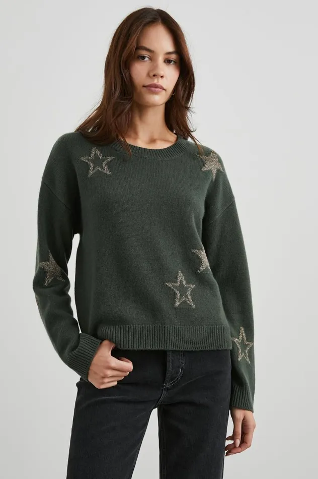 Rails Sweaters Women PERCI SWEATER Olive Gold Stars