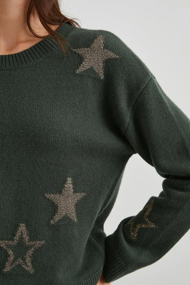 Rails Sweaters Women PERCI SWEATER Olive Gold Stars