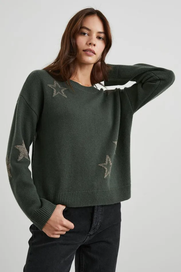 Rails Sweaters Women PERCI SWEATER Olive Gold Stars