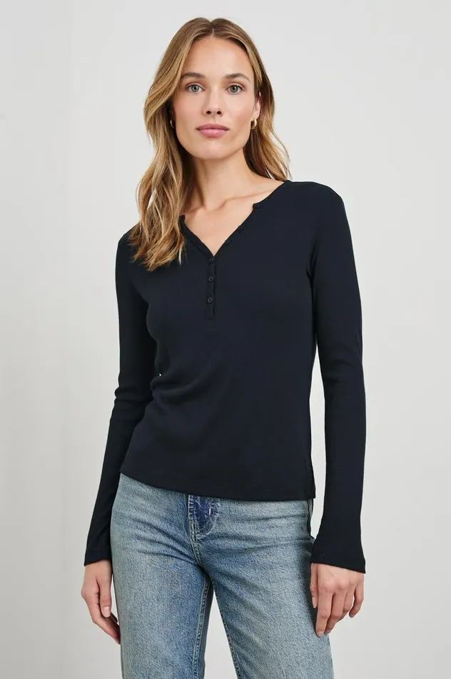 Rails Tees and Tanks Women ESSENTIAL HENLEY Black