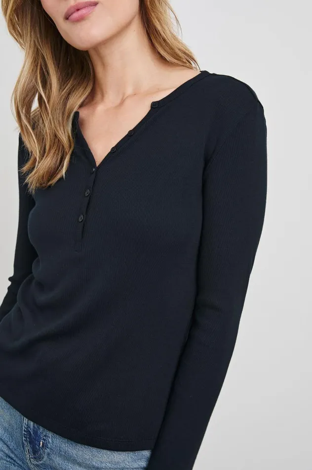 Rails Tees and Tanks Women ESSENTIAL HENLEY Black