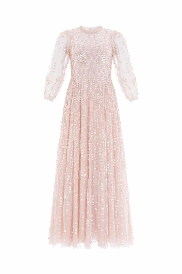 Raindrop Long Sleeve Ankle Gown Beige Women Needle and Thread Dresses