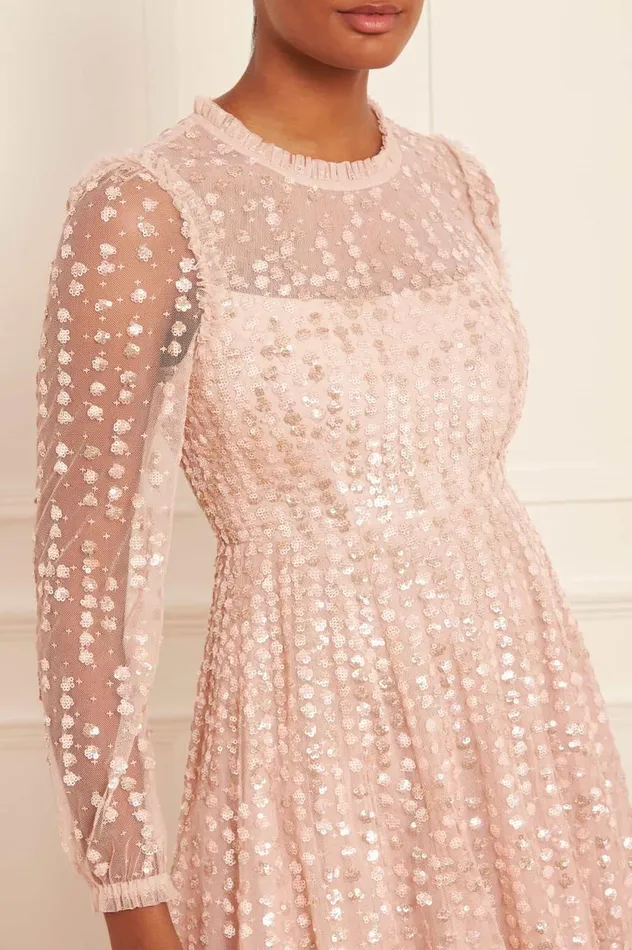 Raindrop Long Sleeve Ankle Gown Beige Women Needle and Thread Dresses