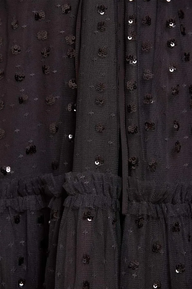 Raindrop Smocked OffShoulder Micro Mini Dress Black Women Needle and Thread Dresses
