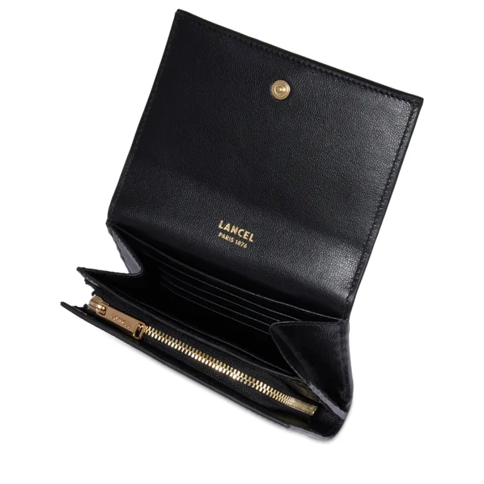 Rectangular Flap Compact Wallet Black Women Lancel Purse
