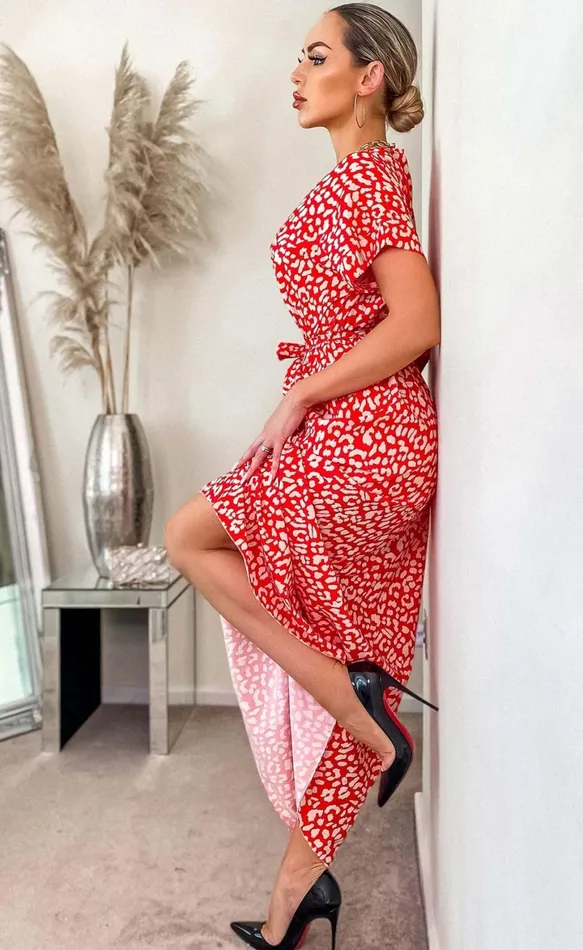 Red Lamar Printed Maxi Dress Women Missfiga Maxi Dresses