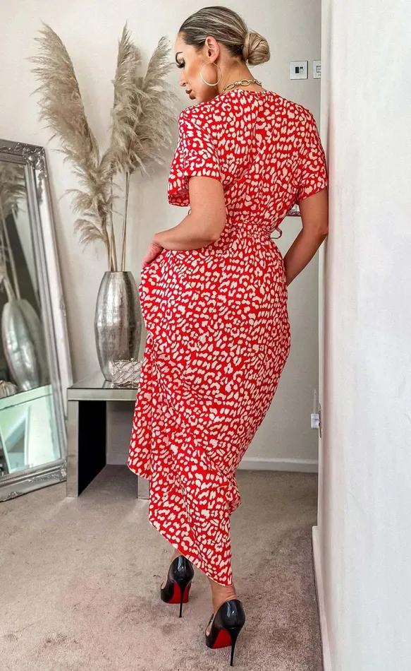 Red Lamar Printed Maxi Dress Women Missfiga Maxi Dresses