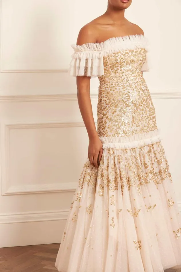 Regal Rose OffShoulder Gown Champagne Women Needle and Thread Dresses