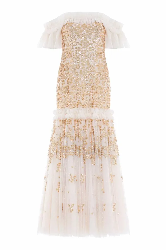 Regal Rose OffShoulder Gown Champagne Women Needle and Thread Dresses
