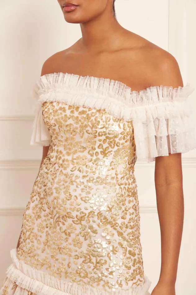 Regal Rose OffShoulder Gown Champagne Women Needle and Thread Dresses