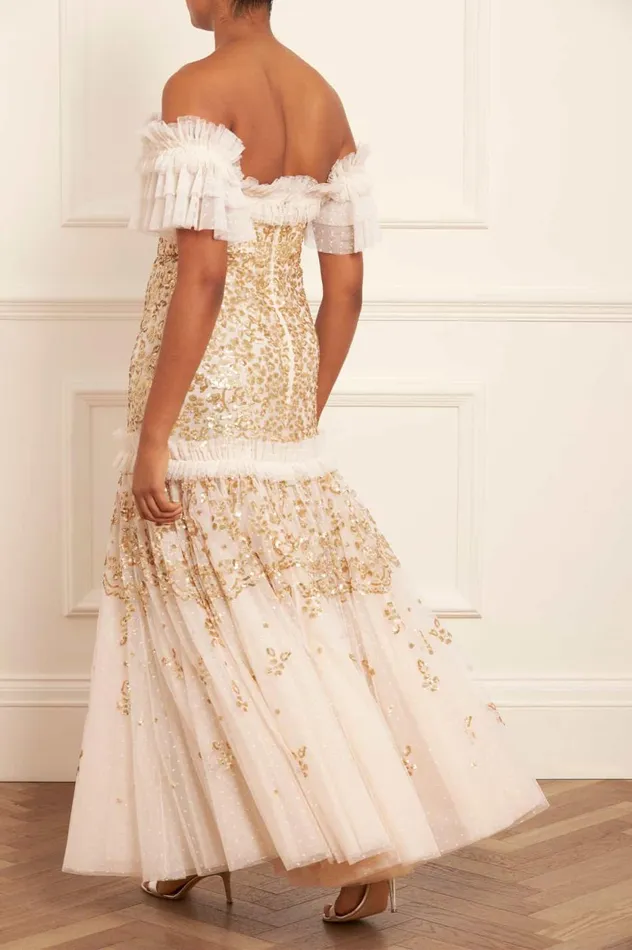 Regal Rose OffShoulder Gown Champagne Women Needle and Thread Dresses