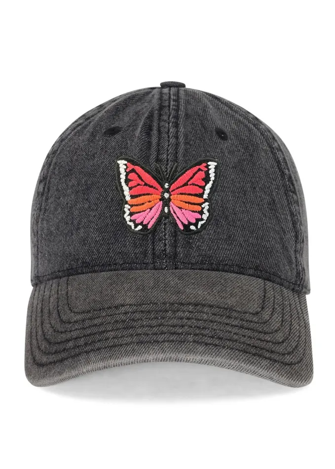 Reina Butterfly Patch Washed Black Women039s Lauren Moshi Hats