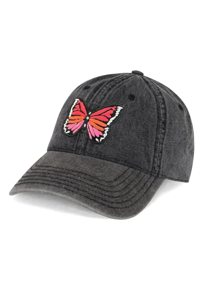 Reina Butterfly Patch Washed Black Women039s Lauren Moshi Hats