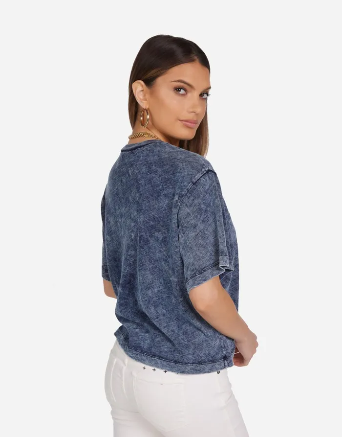 Rue Charm Peace Sign Acid Denim Women039s Lauren Moshi Short Sleeve
