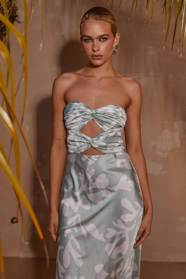 Runaway The Label Midi Shop MELANY LONG MIDI DRESS 8211 SAGE BOTANICA