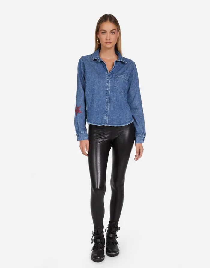 Saba Color Crystal Multi Stars Vintage Denim Women039s Lauren Moshi Long Sleeve