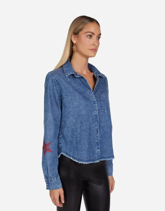 Saba Color Crystal Multi Stars Vintage Denim Women039s Lauren Moshi Long Sleeve