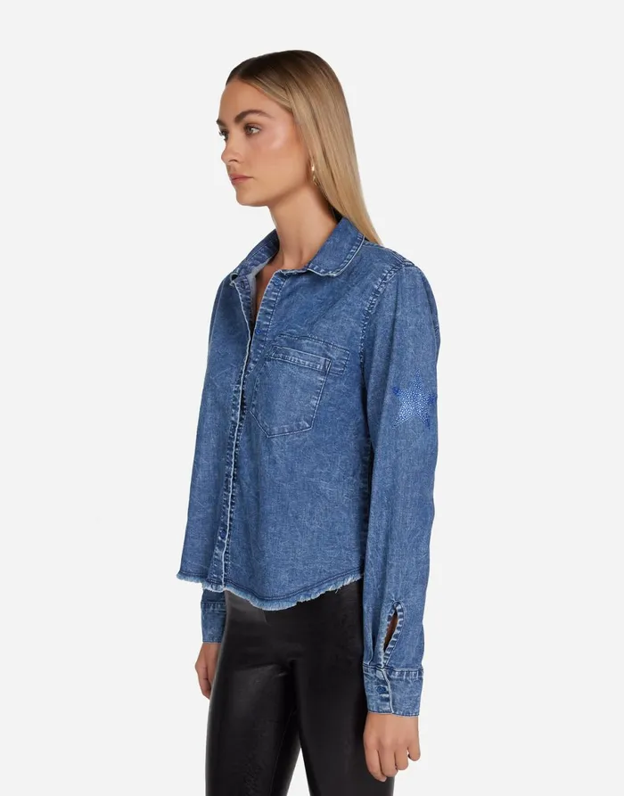 Saba Color Crystal Multi Stars Vintage Denim Women039s Lauren Moshi Long Sleeve