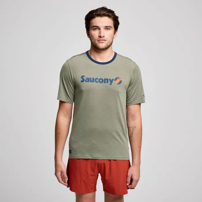 Saucony Tops Men Stopwatch Graphic Short Sleeve Bough Heather Graphic
