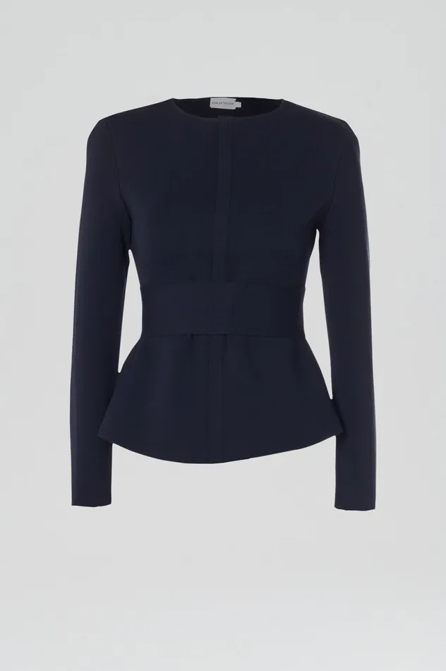 Scanlan Theodore CREPE KNIT CURVED HEM JACKET NAVY Women Jackets