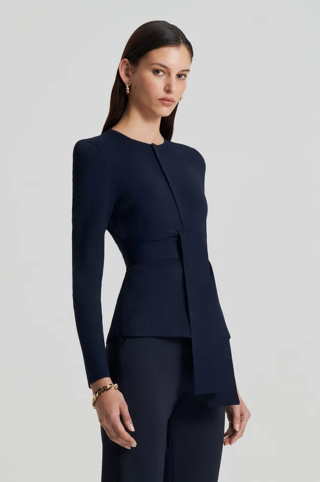 Scanlan Theodore CREPE KNIT CURVED HEM JACKET NAVY Women Jackets