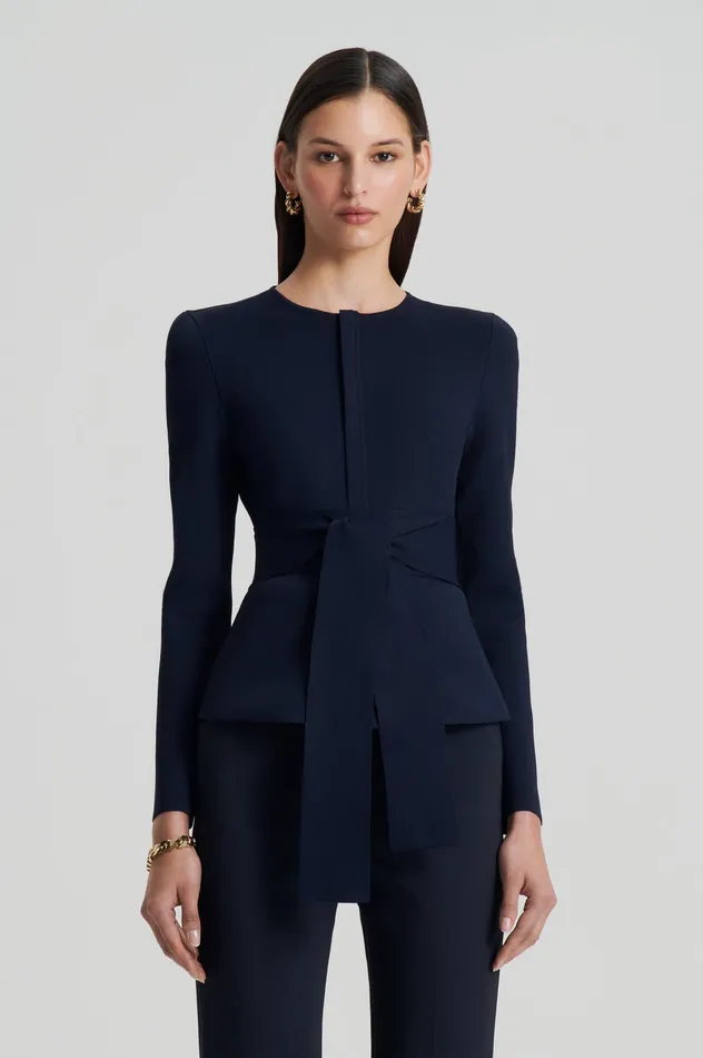 Scanlan Theodore CREPE KNIT CURVED HEM JACKET NAVY Women Jackets