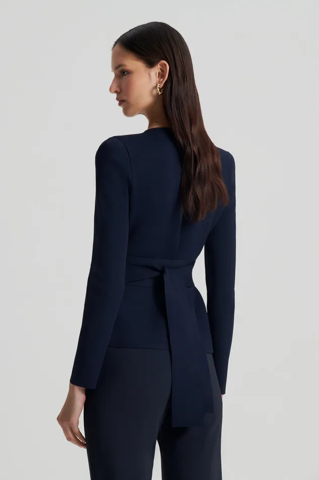 Scanlan Theodore CREPE KNIT CURVED HEM JACKET NAVY Women Jackets