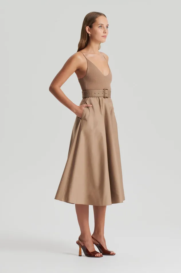 Scanlan Theodore Dresses Women CREPE KNIT CAMISOLE COTTON DRESS CAMEL Scanlan Theodore Dresses Women CREPE KNIT CAMISOLE COTTON DRESS CAMEL