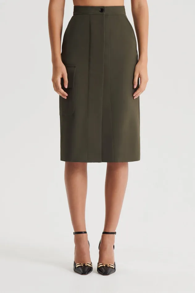 Scanlan Theodore Skirts Women TAILORED PATCH POCKET SKIRT JUNGLE Scanlan Theodore Skirts Women TAILORED PATCH POCKET SKIRT JUNGLE