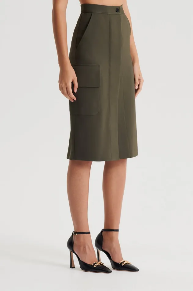 Scanlan Theodore Skirts Women TAILORED PATCH POCKET SKIRT JUNGLE Scanlan Theodore Skirts Women TAILORED PATCH POCKET SKIRT JUNGLE