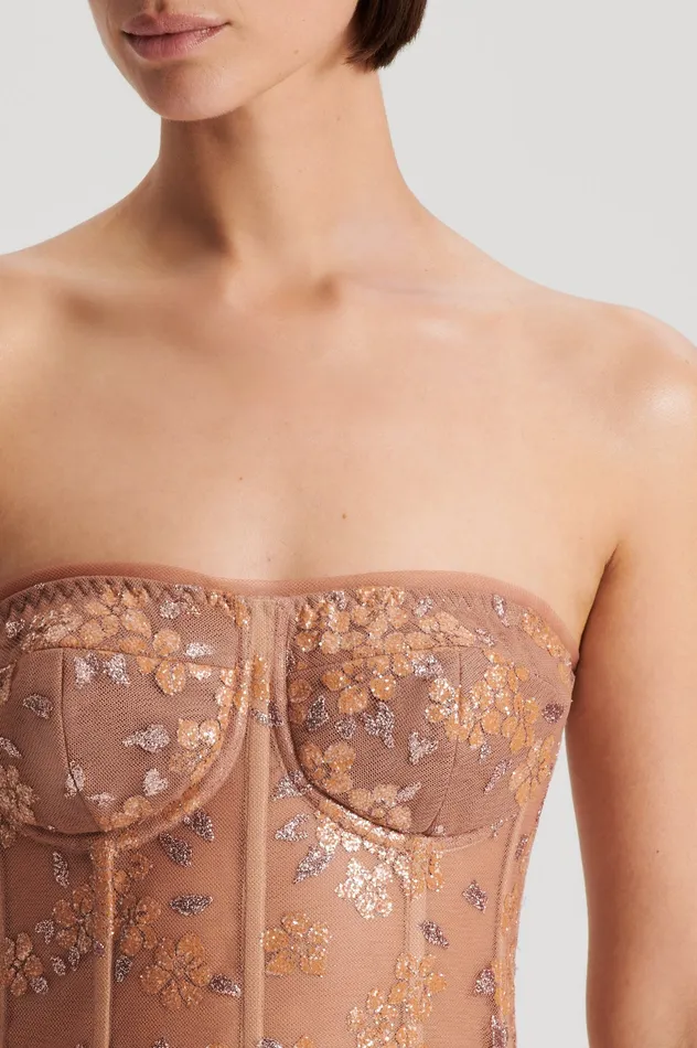 Scanlan Theodore Tops Women TINSEL FLORAL BUSTIER SPICE Scanlan Theodore Tops Women TINSEL FLORAL BUSTIER SPICE