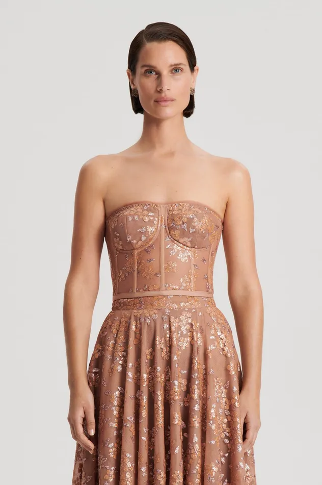 Scanlan Theodore Tops Women TINSEL FLORAL BUSTIER SPICE Scanlan Theodore Tops Women TINSEL FLORAL BUSTIER SPICE
