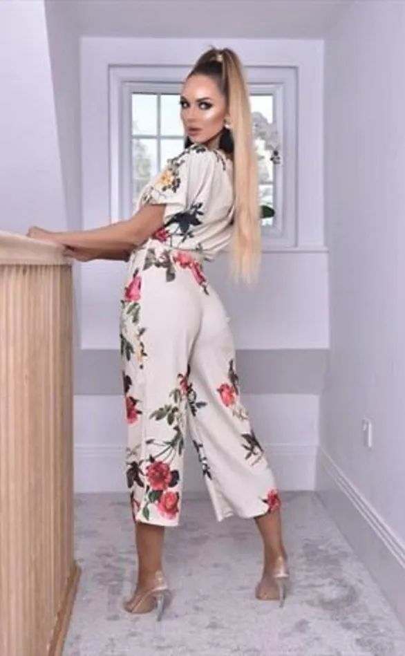 Sheila Ivory Floral Batwing Belted Culotte Jumpsuit Women Missfiga Jumpsuits
