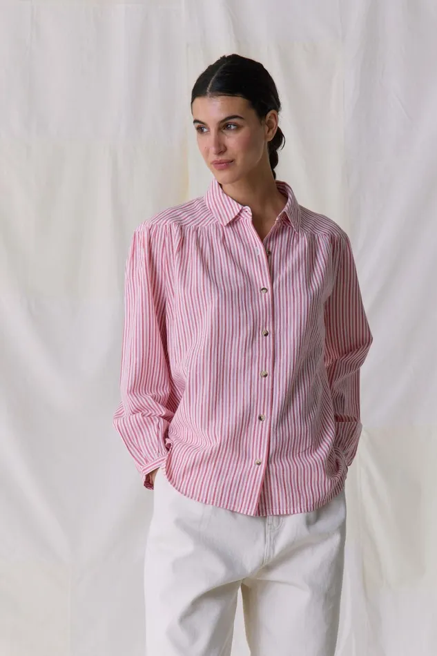 Shirts and Blouses Women Leon and Harper Cloclo Stripe Shirt Red