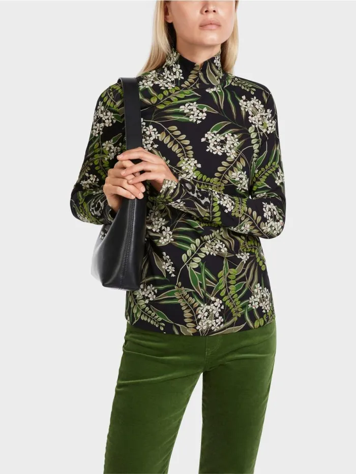 Shirts and Tops Damen Marc Cain Longsleeve Aus Bedrucktem Rippstrick Black