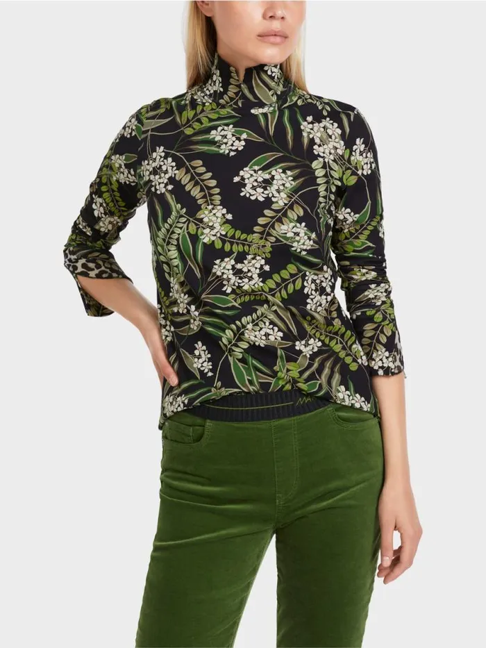 Shirts and Tops Damen Marc Cain Longsleeve Aus Bedrucktem Rippstrick Black
