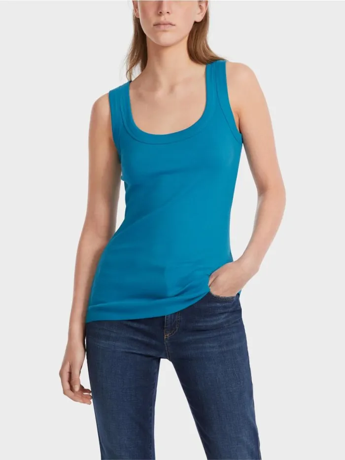 Shirts and Tops Damen Marc Cain rmelloses Top Aus Baumwollripp Deep Sea