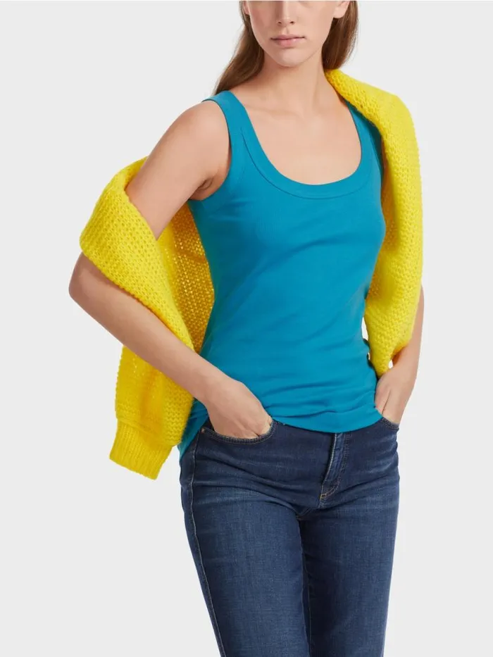 Shirts and Tops Damen Marc Cain rmelloses Top Aus Baumwollripp Deep Sea
