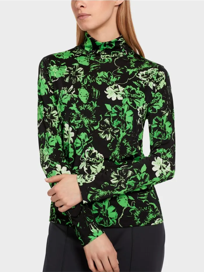 Shirts and Tops Damen Marc Cain RollkragenTShirt Im BlumenDessin Dark Apple Green