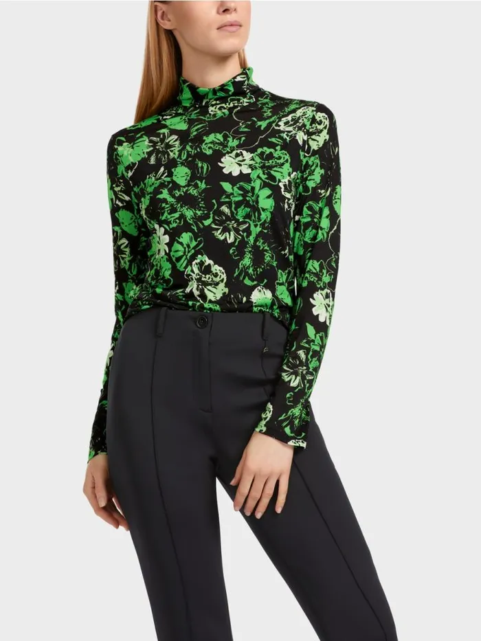 Shirts and Tops Damen Marc Cain RollkragenTShirt Im BlumenDessin Dark Apple Green