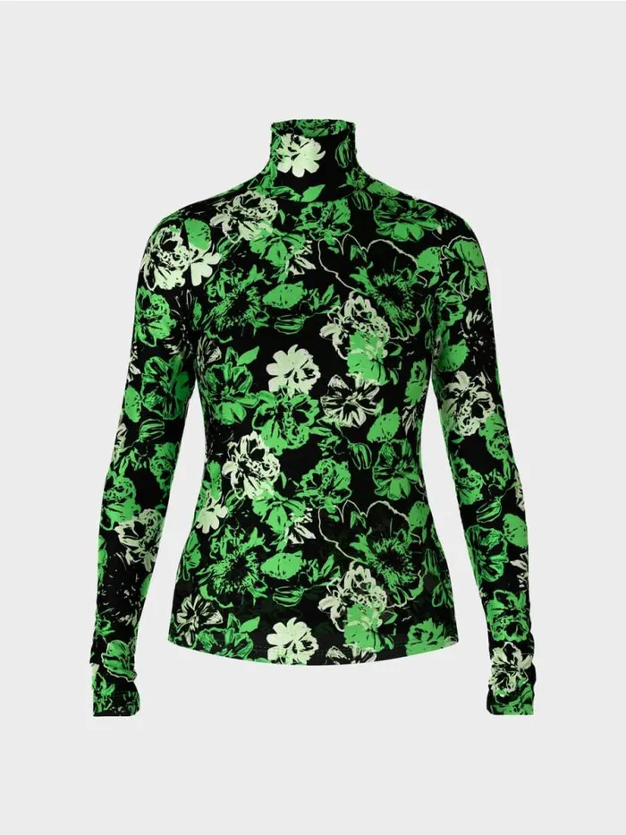 Shirts and Tops Damen Marc Cain RollkragenTShirt Im BlumenDessin Dark Apple Green