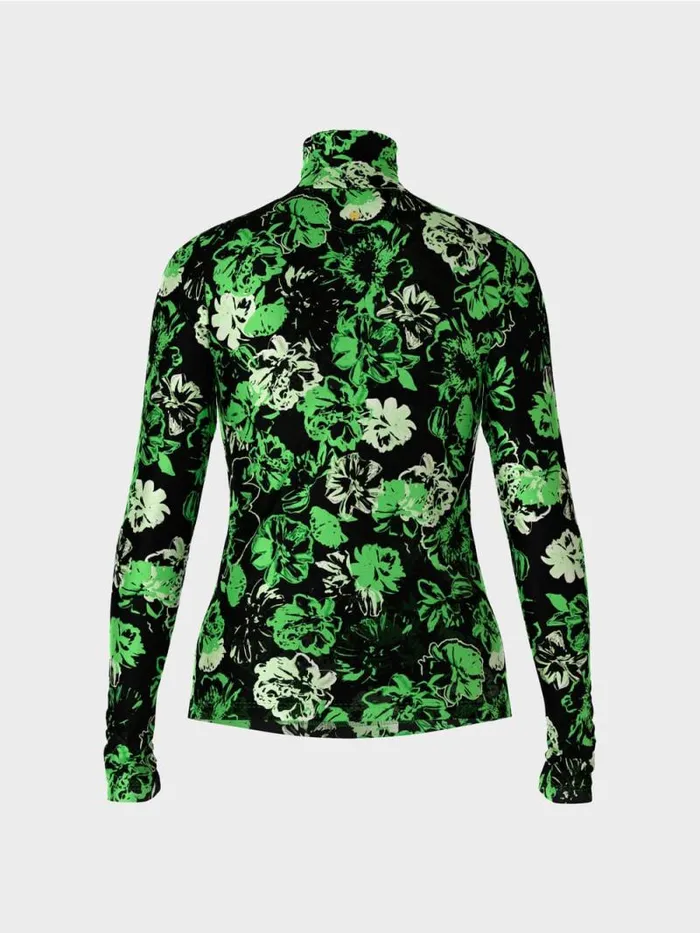 Shirts and Tops Damen Marc Cain RollkragenTShirt Im BlumenDessin Dark Apple Green