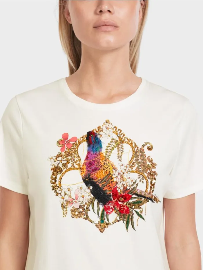 Shirts and Tops Damen Marc Cain TShirt Mit PaillettenMotiv Offwhite