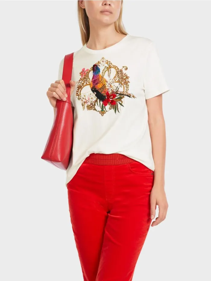 Shirts and Tops Damen Marc Cain TShirt Mit PaillettenMotiv Offwhite