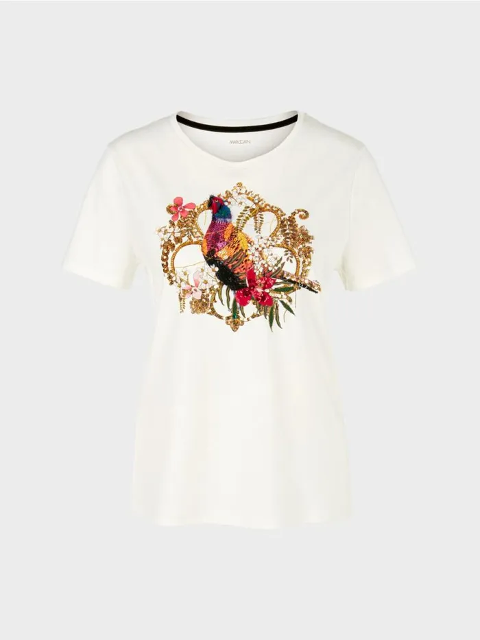 Shirts and Tops Damen Marc Cain TShirt Mit PaillettenMotiv Offwhite