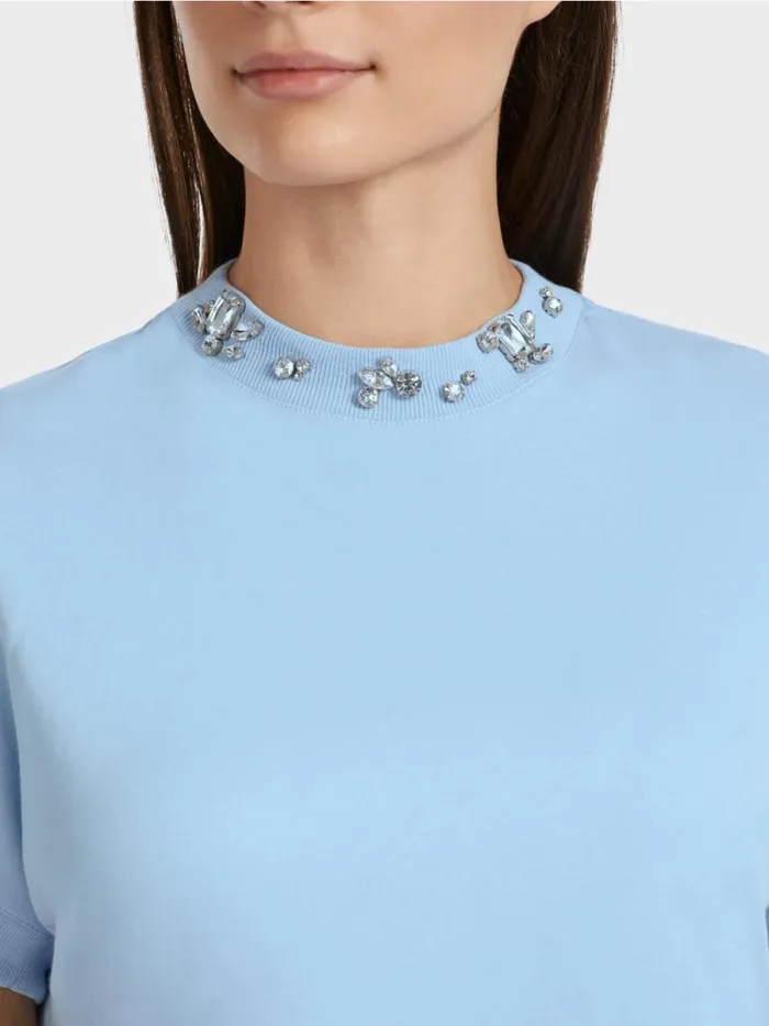 Shirts and Tops Damen Marc Cain TShirt Mit Perlenbesetztem Kragen Dark Summer Sky