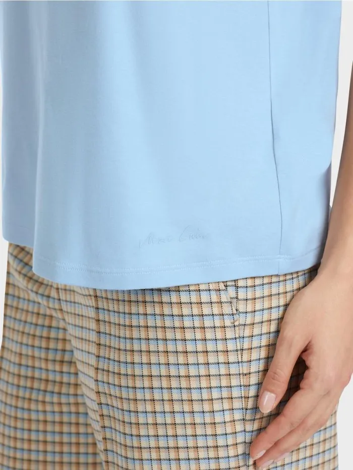 Shirts and Tops Damen Marc Cain TShirt Mit Perlenbesetztem Kragen Dark Summer Sky
