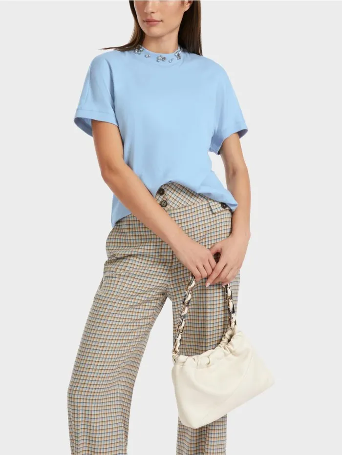 Shirts and Tops Damen Marc Cain TShirt Mit Perlenbesetztem Kragen Dark Summer Sky