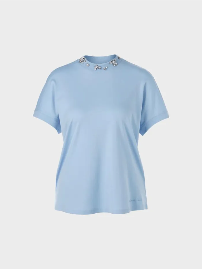Shirts and Tops Damen Marc Cain TShirt Mit Perlenbesetztem Kragen Dark Summer Sky